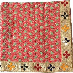 Embroidery Shawl Ganpati Baithak Assan Puja Cloth Chowki Full Work Saibaba Angavastram for Mandir Multipurpose Use 3 Mtr Red-image-8