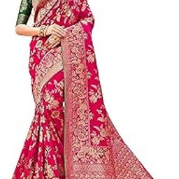 Women's Banarasi Silk Blend Woven Zari With Tussles Saree and Jacquard Woven Blouse Piece (37765 color)-image-51