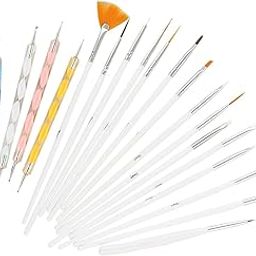 LANELLIE 20 Pcs Nail Art Brushes, Nail Art Design Painting and Drawing UV Polish Brush Tool Kit,Dotting Tool, Acrylic Nail Art Design Painting Tool Pen Polish Nail Brush Set-20