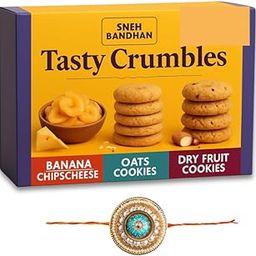 Tasty Crumbles Rakhi Snack Gift Box for brother, Sneh Bandhan Box | 600g | Cheese Banana Chips,Oats & Wheat Chocolate Cookies, Rakhi, and Gift Card | Raksha Bandhan Gift for brother-image-48