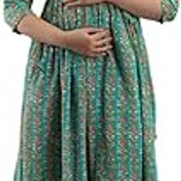 Women's Printed Cotton Maternity Kurti Gown for Women (Color- Green)-image-53