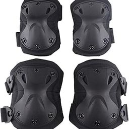 TCKW Pack of 4 Tactical Combat Knee & Elbow Protective Pads Guard Black Knee and Elbow Pads Outdoor Sports Safety Gear Adjustable Shoulder Straps (TK-Black)-image-4