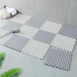VENUSATURN Anti Slip Interlocking Rubber Floor Tiles Bathroom Mat 12"X 12"Soft PVC Non-Slip Tile Splicing Waterproof Mat Bath Shower Floor Mat with Drainage Holes for Bathroom,Pool,Wet Areas (20)-image-72