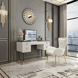 NG Decor Makeup Vanity Table 4-Drawer with Flip Top Mirror White & Gray (Stool not inluded)-image-40
