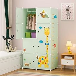 EXVITO 8 Door Kids Plastic Wardrobe for Clothes, Foldable Plastic Almirah for Clothes, Collapsible Wardrobe for Storage, Baby Cupboard for Clothes, Storage Rack for Kids (Dyno Green, 8 Door)-image-4