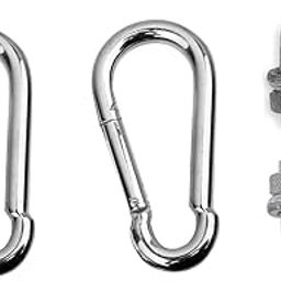 Awesome M8x80mm Heavy Duty Safety Lock Cable Attachment, Stainless Steel Spring Snap Hook Carabiner/Hook Swing Connector Multipurpose, Silver, with Free 2 Gym Wire Lock (3)-2