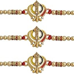 Brass Ik Onkar Punjabi Combo of 3 Rakhi with Roli Chaval and Greeting Card on Rakhi for Brother (Golden) MJ158-image-21