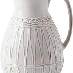 VICTOR & TERESA White Ceramic Vase for Home Decor, Decorative Jug Vases for Flowers, Rustic Distressed Vases for Pampas Grass, Table Centerpieces, Kitchen, Mantel, Living Room, Bookshelf, 7.8inch-3
