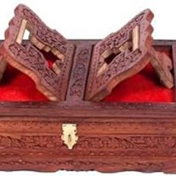 I WOOD ART Premium Wooden Holy Book Stand with Storage Rehal Box for Quran, Bible, Gita, Pothi – Foldable, Decorative, and Durable Book Holder Temple Religious Decoration (Carving Design)-image-84
