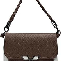 Elegant Brown & White Textured Faux Leather Handbag for Women | Stylish Small Shoulder Bag with Braided Handle | Trendy Sling Party Purse-picture-19