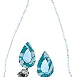 Handcrafted Turquoise Fabric Necklace Set with Silver Oxidised Bells, Traditional Ethnic Design-image-67