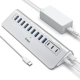 10Gbps Powered USB Hub, intpw 12 Port USB C Hub with 10Gbps USB C 3.2, 2 USB A 3.2, 7 USB 3.0, 2 PD 45W Charging Ports, 65W Power Adapter and 3.3ft Cable, USB Hub-image-1