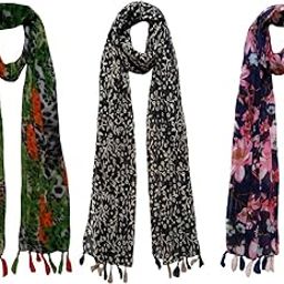 Printed Designer Set of 3 Mullticoloured stoles ; Trendy scarf stoles for Girls/Ladies/Women (F0171)-image-48