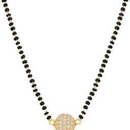 Jewellery for Less Gold Plated American Diamond Studded Single Ball Pendant Short Chain Mangalsutra-2