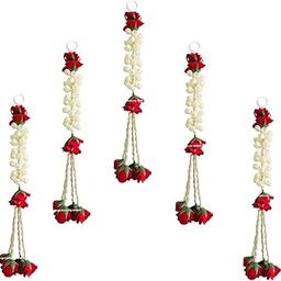 SPHINX Artificial Jasmine (Mogra) Decorative Latkans/Torans/Backdrop Hangings/ for backdrop decorations, wall decor, wall hangings, housewarming - Approx height 30 cms- (Jasmine and Rose clustered Latkan Strings, 5 pieces)-15