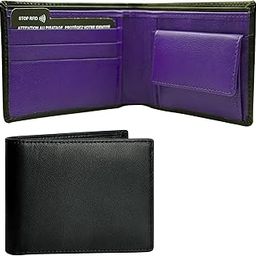 Slim RFID Original Leather Wallet for Men – Premium Stylish Card Holder with Sleek Design, Genuine Leather Craftsmanship, and Branded Elegance, Gift for Men, Versatile Everyday Use (Black/Purple)-picture-31