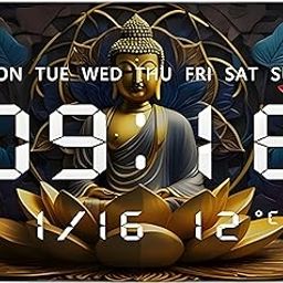 Amazon Brand - Umi Acrylic Digital Wall Clock for Bedroom Living Room Stylish with LED USB Tabletop 3D Picture Clocks with Time Day Date Month Temperature Display for Home Office 27x20cm (Budhha)-image-1