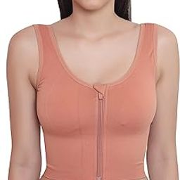Women Nylon Spandex Padded Non Wired Front Zip High Intensity Workout Sports Bra, Size-M, Peach-54