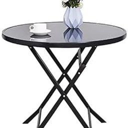 LASALE Round Outdoor Side Table with Tempered Glass Top - Waterproof Glass Patio Table Waterproof & Easy to Clean Weather-Resistant Frame for Balcony, Garden, or Indoor-image-43