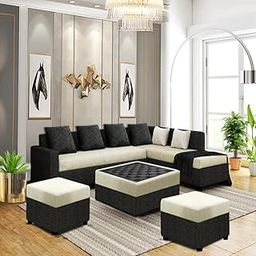 Casacomfort Preloy Sofa Set Collection (Cream- Dark Grey, 8S-Right Facing with Ottoman) - 8 Seater, Fabric-0