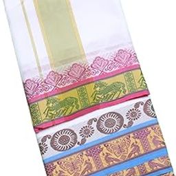 100% Cotton Men’s Dhoti/Angavastram/Panjakejam / 4 mtr Dhoti with 2.25 mtr towel Set 1-image-36