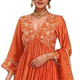 Women's Rayon Viscose Anarkali Embroidered Kurta with Pant & Dupatta-46