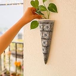 Shopping shots Ceramic Pottery Style Cone Planter for Home Balcony and Living Room | Wall Hanging Planter Pots. (Set of 1) Grey Colour.-image-35
