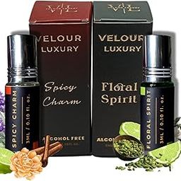 Velour Luxury Attar Combo - Spicy Charm & Floral Spirit | Exotic Spicy & Floral Fragrance Duo | Long-Lasting Unisex Attar | Alcohol-Free | Ideal Gift for Him & Her | 2×3ml (3 ML Each)-54