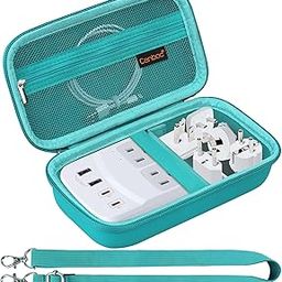 Canboc Carrying Case for Ceptics International Plug Adapter Kit, World Travel Adapter Kit Box with Removable Shoulder Strap, Zipper Mesh Bag fit USB Cable, Turquoise (Case Only)-28