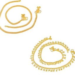 Traditional Simple ethnic 1 Gram Micro gold daily use Foot Single Leg Chain Golden Anklets Ghungroo payal combo for girls women ladies bridal pajeb Payjeb Painjan Pattilu -ANKLET PAYAL-AME016-image-66