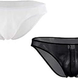 Mens Combo of Polyster Spandex Sheer Stretch Mesh Wonder Bikini Style Underwear, Free Size Fit for S-M-L Waist, White and Black Color, 2 Pcs Combo-image-17
