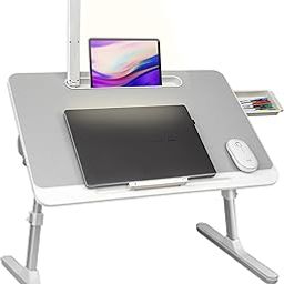 U-HOOME Laptop Bed Tray Desk with LED Desk Light,Large Portable Laptop Desk for Bed,Foldable Lap Desk Bed Tray,Adjustable Bed Laptop Table Stand for Writing and Reading with Storage Drawer (Grey, XL)-image-32