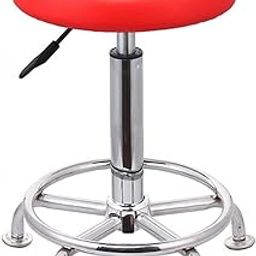 Creative Adjustable Bar Stool, Black Leatherette Seat, Chrome Base, 360° Swivel, 65-70 cm Height | (Red)-image-26