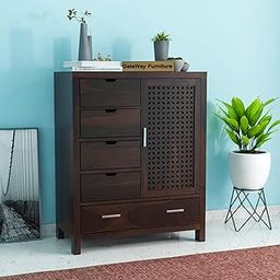 GateWay Furniture Solid Sheesham Wood 5-Drawer Wooden Chest of Drawers with 2-Shelf Storage - Elegant and Spacious Dresser for Your Home (Walnut Finish)-21