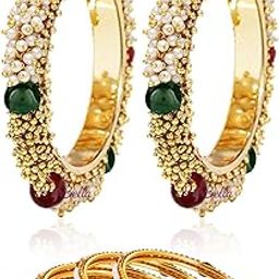 Best Valentine Gift : YouBella Jewellery Valentine Traditional Pearl & Gold Combo Bangle Set for Women/Girls - Pack of 6-image-2