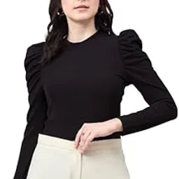style quotient Women Black Texture Polyester Slim Fit Smart Casual Puff Full Sleeve Top-picture-38