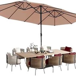 15ft Large Outdoor Umbrella Double-Sided Patio Umbrella with Base, Crank Handle, 12 Ribs Rectangular Garden Umbrella for Patio Graden, Poolside, Terrace, Cafe and Hotels-14