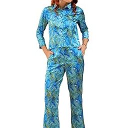 by The Indian Garage Co Women Regular and Bootcut Casual Marble Flared Sleeve Shirt and Pant Co-ords Set-image-23