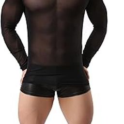 Men's Shirts See Through Tank Top Mesh Long Sleeves T-Shirt Vests-image-34