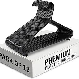 NAVIN HANGERS | Pack of 12, Black Plastic Hanger for Coats, Shirts, Jackets, Pants | with Side Hooks for Bras & Camisol-image-5