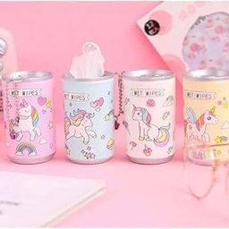 Abhinandan Decors Unicorn Mini Wet Wipes Tin pack of 2 Unicorn Tin Shape Mini Portable Wet Wipes Tissue Can for Cleaning Face Body for Kids Women and Men 60PCs Wet Wipes - Pack of 2 Random Colour-2
