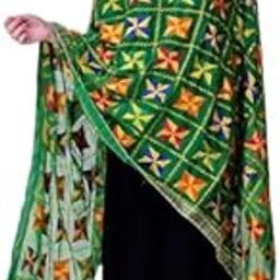 Chiffon India Phulkari Dupatta With Embroidery All Over For Women Wedding And Karwa Chauth-image-35