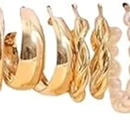 meenaz Earrings set for women 6 pairs | Earrings for Women Girls | Fashion Gold Stud & Hoop Set | Gold Hoop & Studs Earring Pearl Stylish | Western Hoop Earrings Combo Birthday Gift Anniversary Wife-picture-11