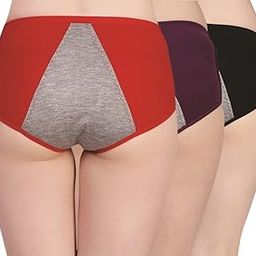 Women's Cotton Spandex Period Protection Sanitary Panties (Pack of 3) Pink/Purple/Black-image-0
