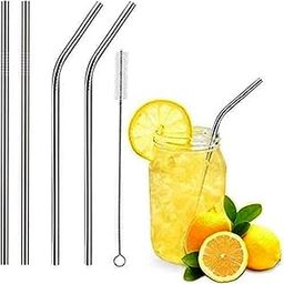 Sinbyuer Reusable Stainless Steel Straws Set - 5 Pieces (2 Bend Pipe, 2 Long, 1 Cleaning Brush) - Metal Drinking Straws-image-50