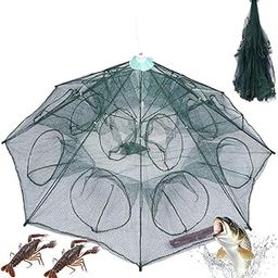 Proberos® Foldable Fishing Net with Reinforced Ribs 24-Hole Fish Trap, Portable Nylon Lobster Crab Trap Cage Basket Tool for Fishing-picture-2