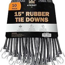 ATERET 25 Packs Rubber Bungee Rope with Good Resilience Hooks Heavy Duty Black Outdoor Lanyards Fabric Canopies Canopies Motorcycle and Cargo 15 Inch, 27" Max Stretch-14