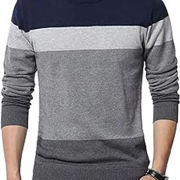 Mens Block Striped Cottton Knitted Sweaters Trendy Long Sleeve Casual Pullover Soft Thermal Knit Sweater-image-36