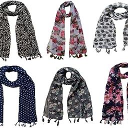 Women's Printed Scarf and Stoles, (Multicolor, FS081) - Pack of 6-image-40