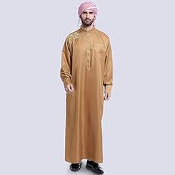 Muslim Men Robe Embroidery Stand Collar Long Sleeve Pockets Maxi Gown Middle East Arab Kaftan Abaya-image-52